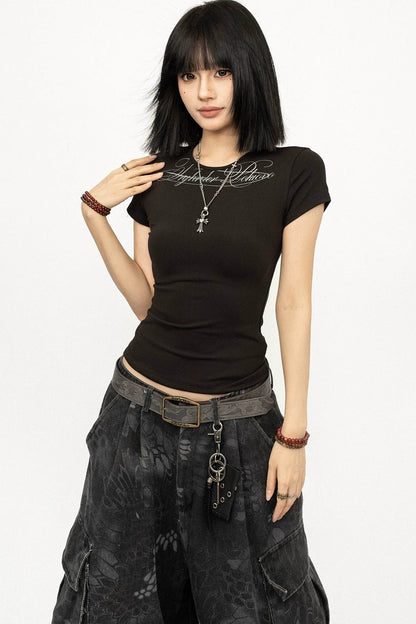 Retro Letter Print T-Shirt