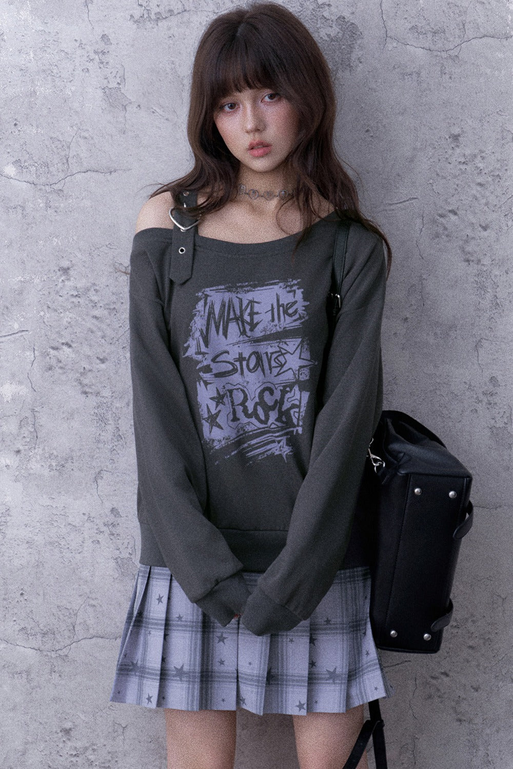 One-Shoulder Graffiti Sweatshirt Dress