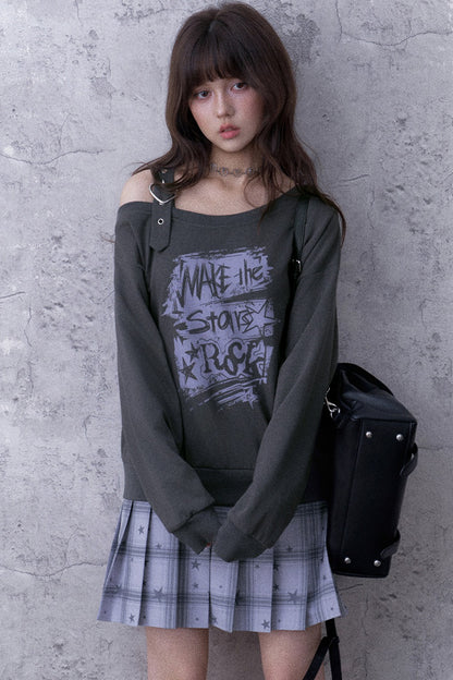 One-Shoulder Graffiti Sweatshirt Dress
