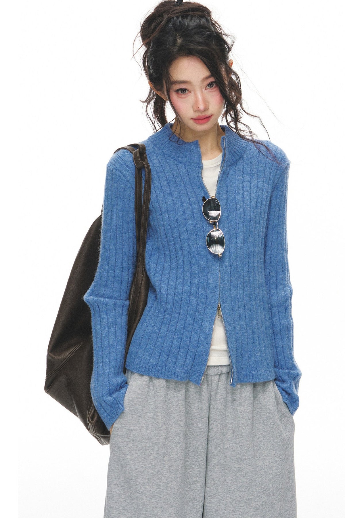 Blue Knitted Cardigan Set-Up