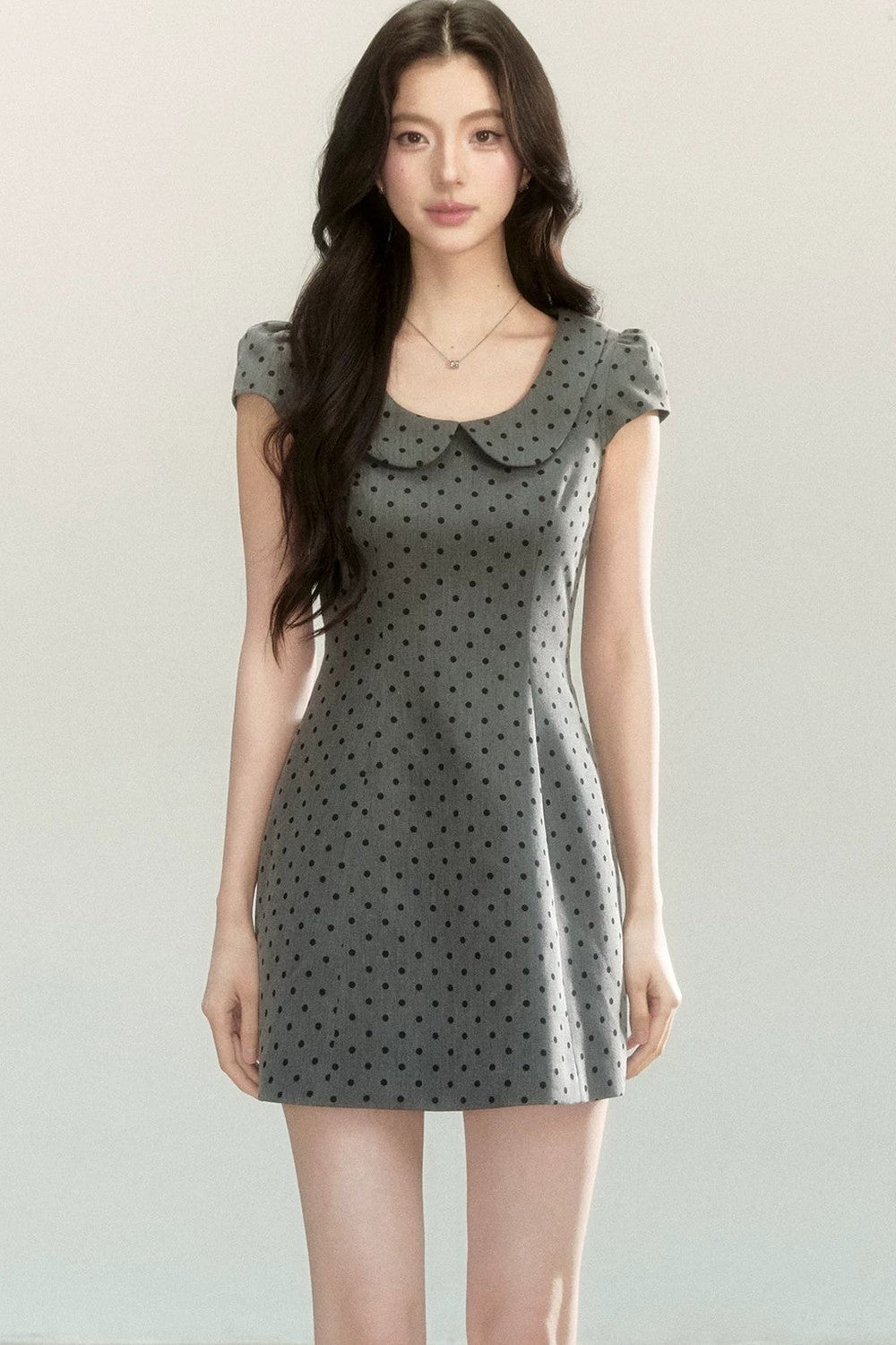 인형 칼라 폴카 도트 A라인 드레스