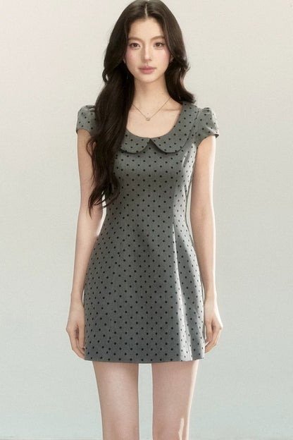 인형 칼라 폴카 도트 A라인 드레스