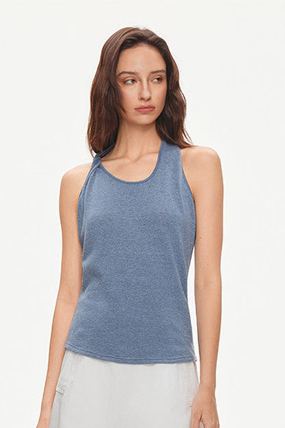 Top in maglia con scollo all’americana annodato