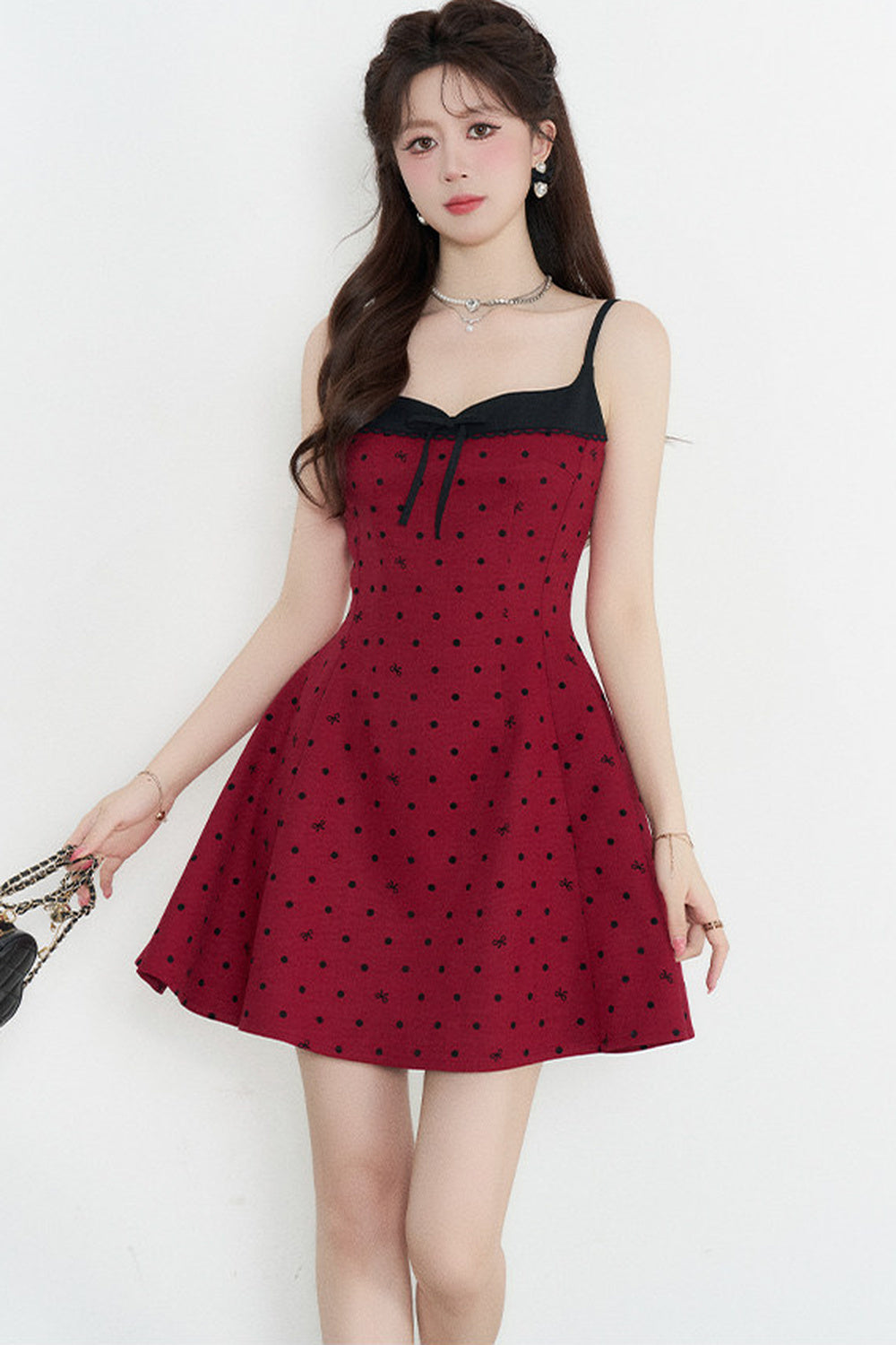 Red Polka Dot A-Line Spaghetti Strap Dress