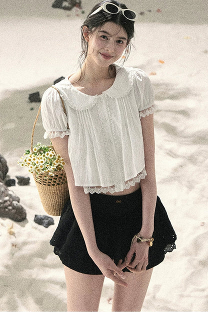French Style Lace Puff Sleeve Blouse