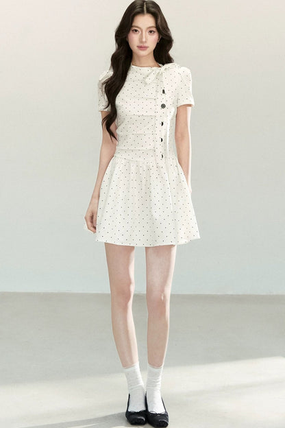 White Polka Dot Pleated Dress