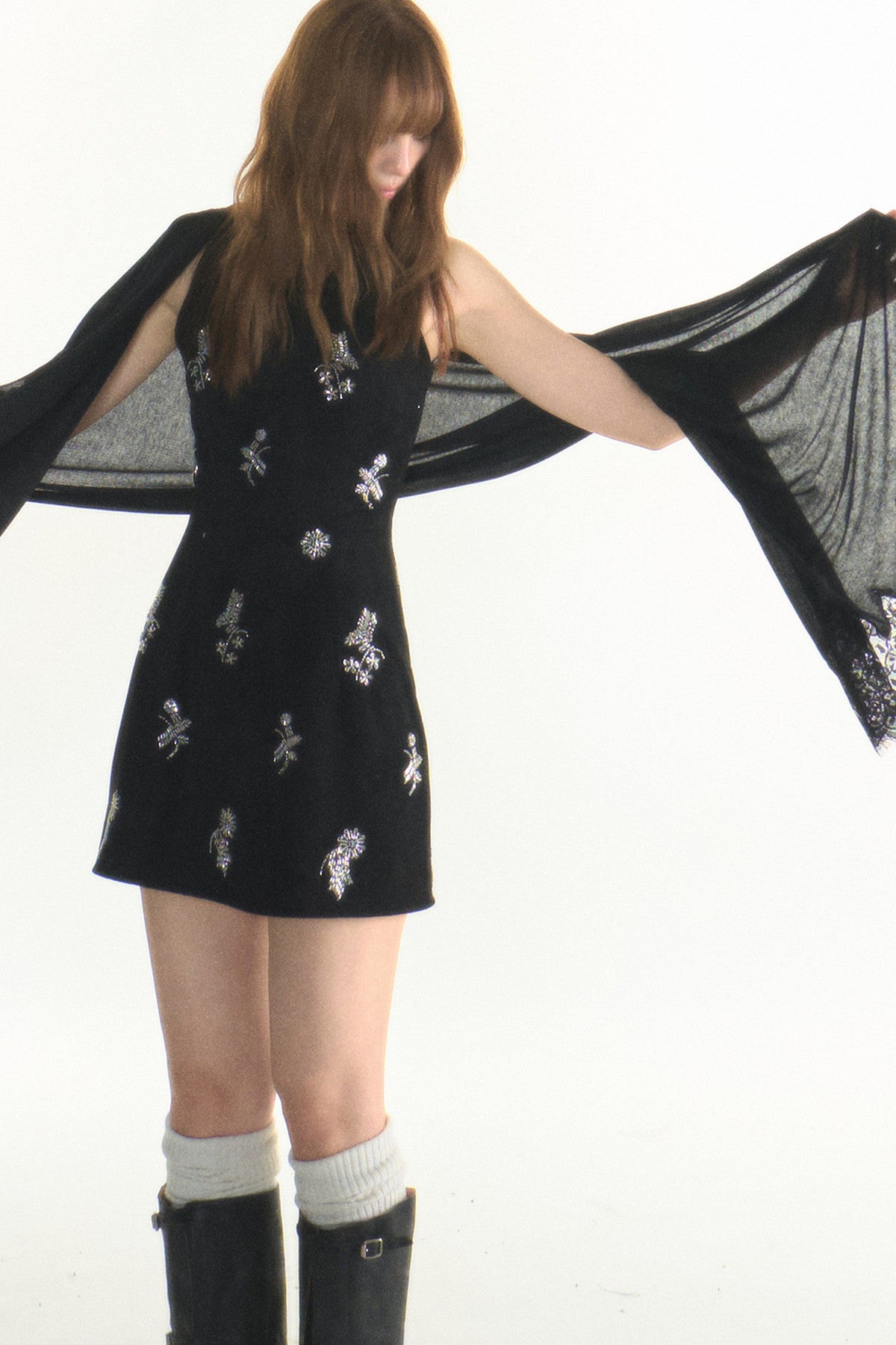 Heavy Silver Sequin Floral Tank Dress