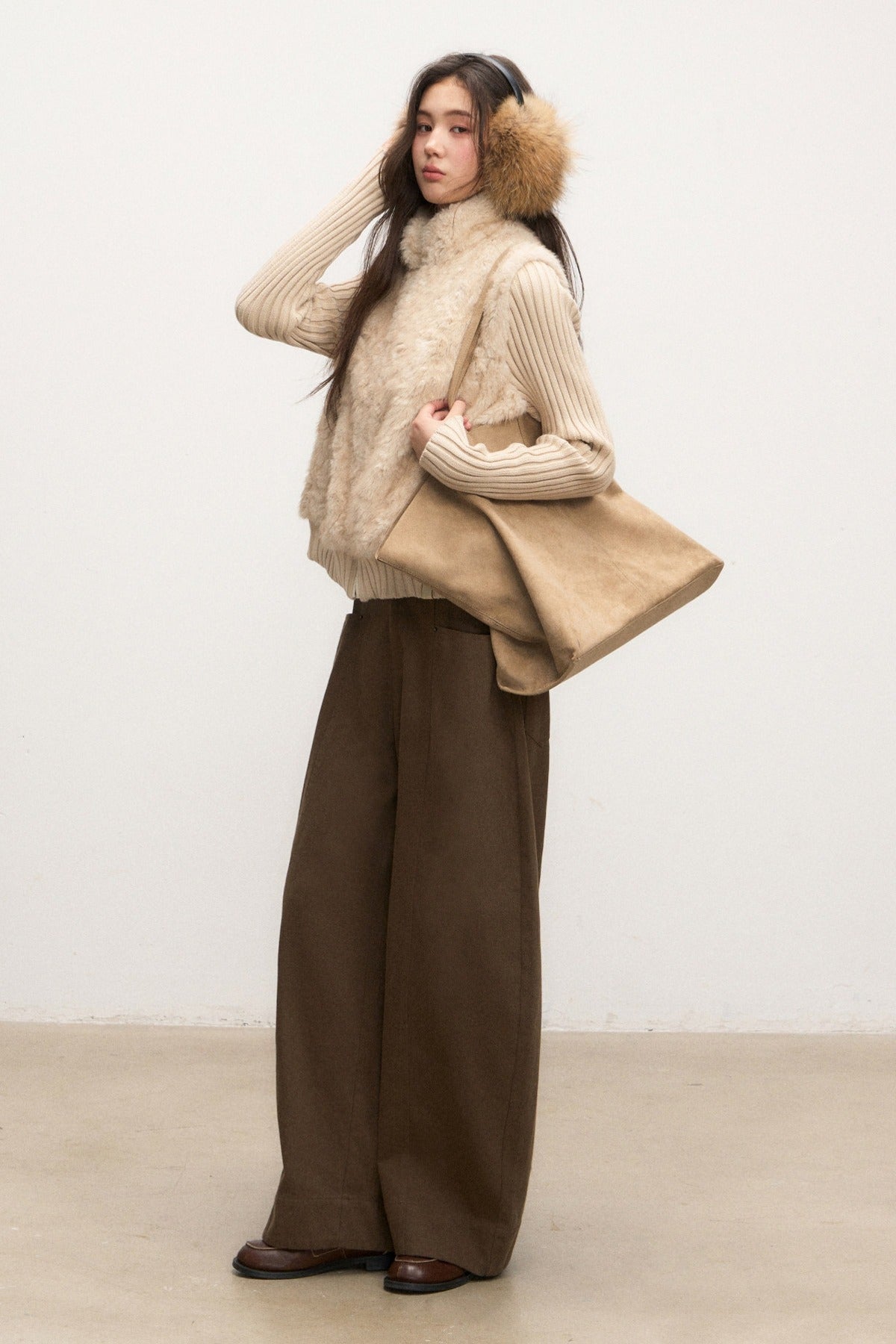 Conjunto de pantalones de pierna ancha Coffee