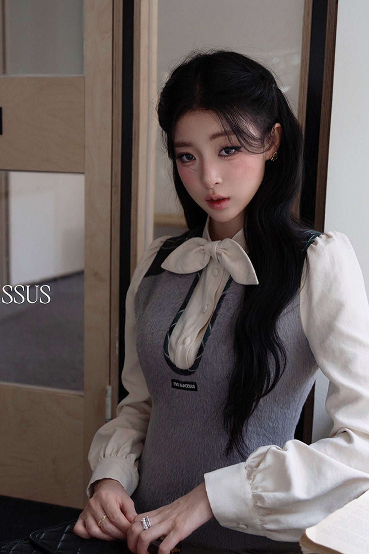 Patchwork Wool Blend Puff Sleeve Shirt