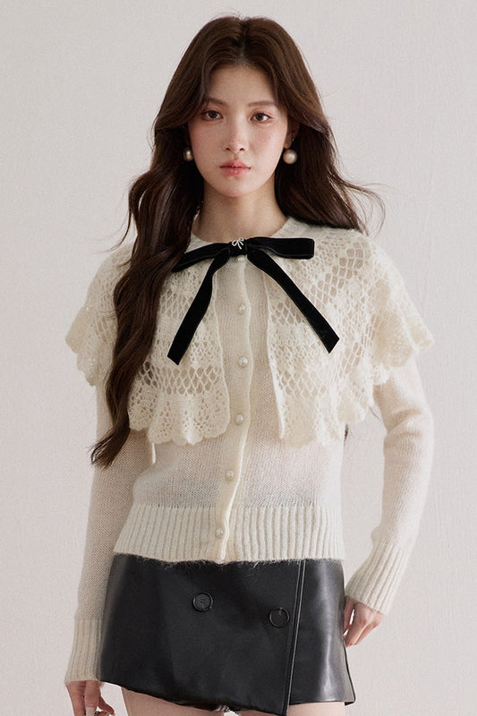 Double-Layer Crochet Bow Cardigan