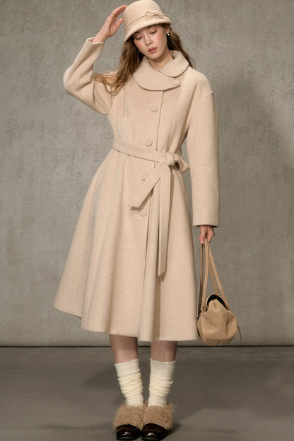 Floral Embroidered Long Woolen Cape Coat Set-Up