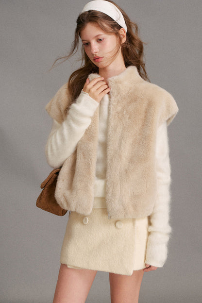 Cloud Velvet Stand Collar Faux Fur Vest