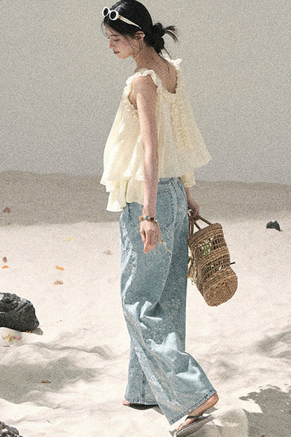 French Ruffled V-Neck Blouse