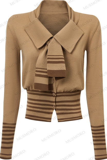 Bow Tie Striped Knit Cardigan