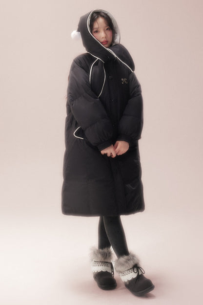 Cute Fur Ball Scarf Hat Long White Duck Down Jacket