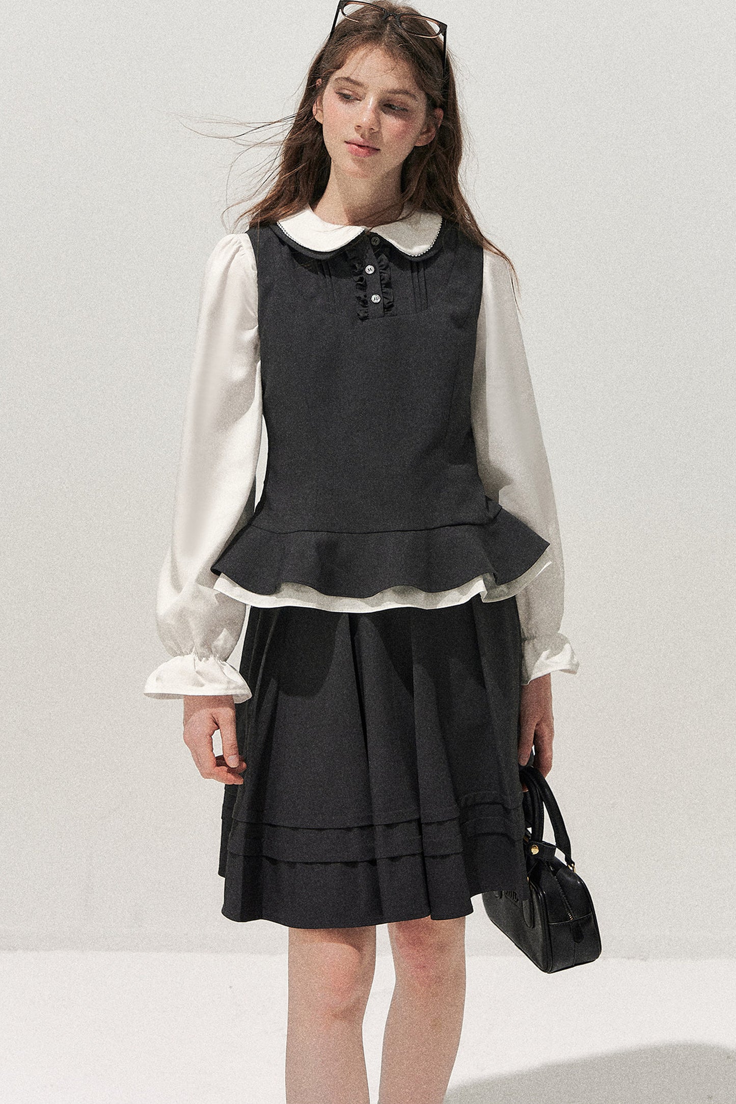 Retro Lace Hem Vest and Skirt Set-Up