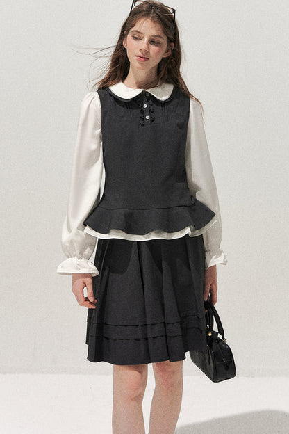 Retro Lace Hem Vest and Skirt Set-Up