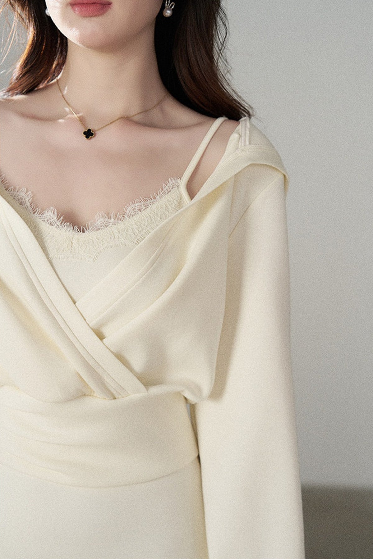 Apricot Flared Lace Dress and Hooded Sweatshirt