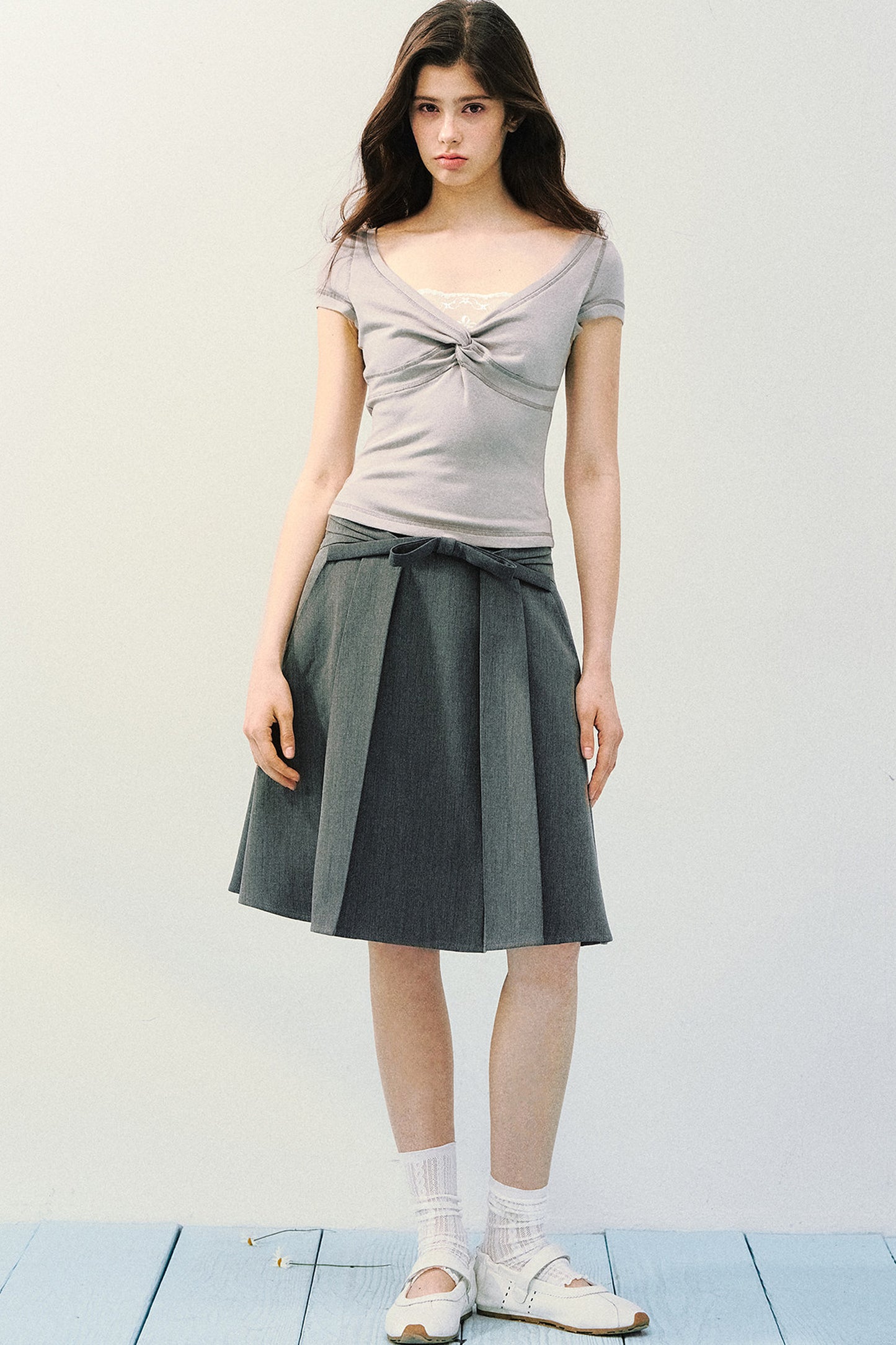 Asymmetrical Pleated Midi Skirt