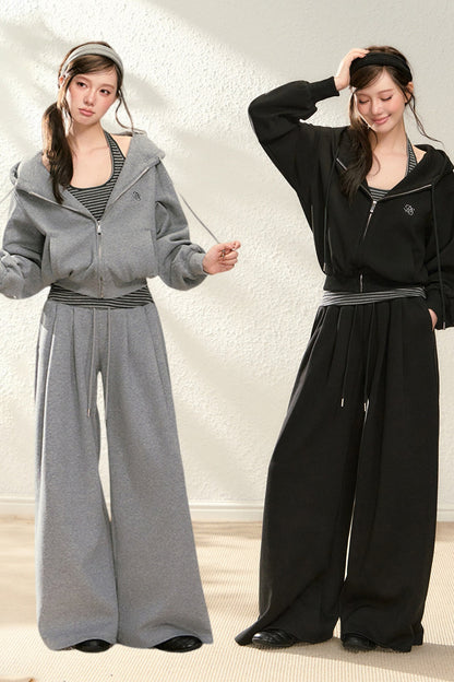 Hooded Drawstring Cardigan Set-Up