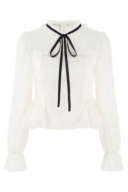 Apricot Mesh Ruffle Blouse