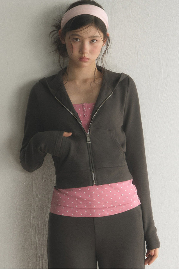 Short Zipper Hooded Jacket With  Pants and Top Set-Up
