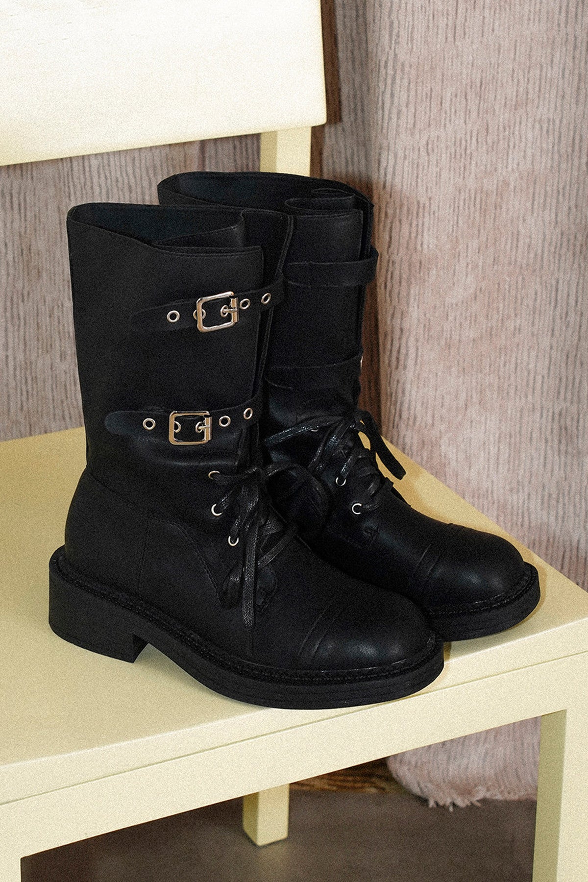 Thick-Soled Lace-Up Buckle Riding Boots