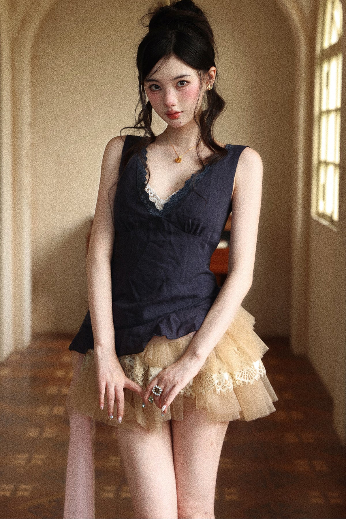 Multi-Layered Irregular Tulle Lace Skirt