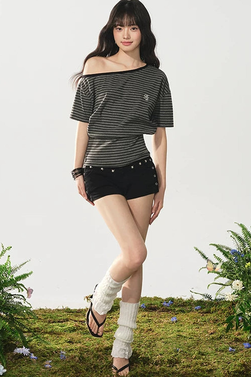 Off-Shoulder Vintage Striped Top