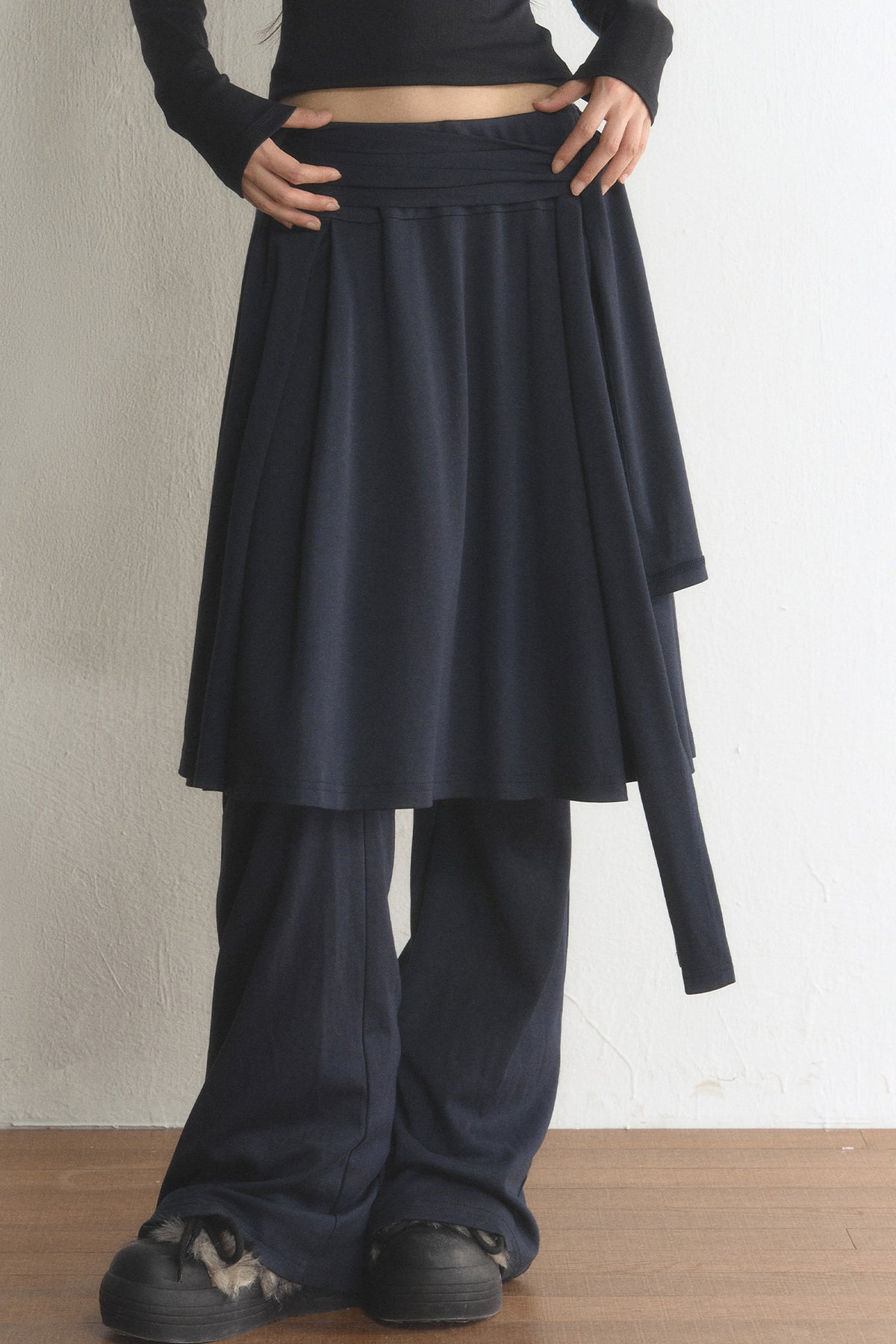 Layered Tie-Wide Leg Pants