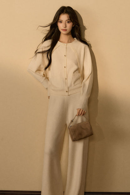 Wool and Cashmere Blend Cardigan and Pants Set-Up