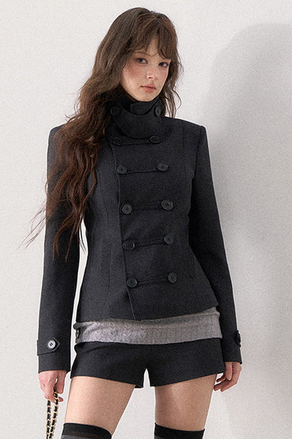 Double-Breasted Blazer and Cuffed Shorts Set