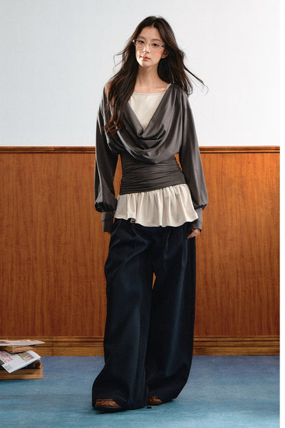 Draped Ruched Blouse and Inner Top Set-Up