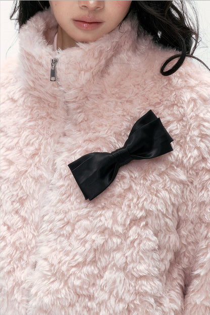 Pink Faux Lamb Wool Jacket and Pants Set-Up