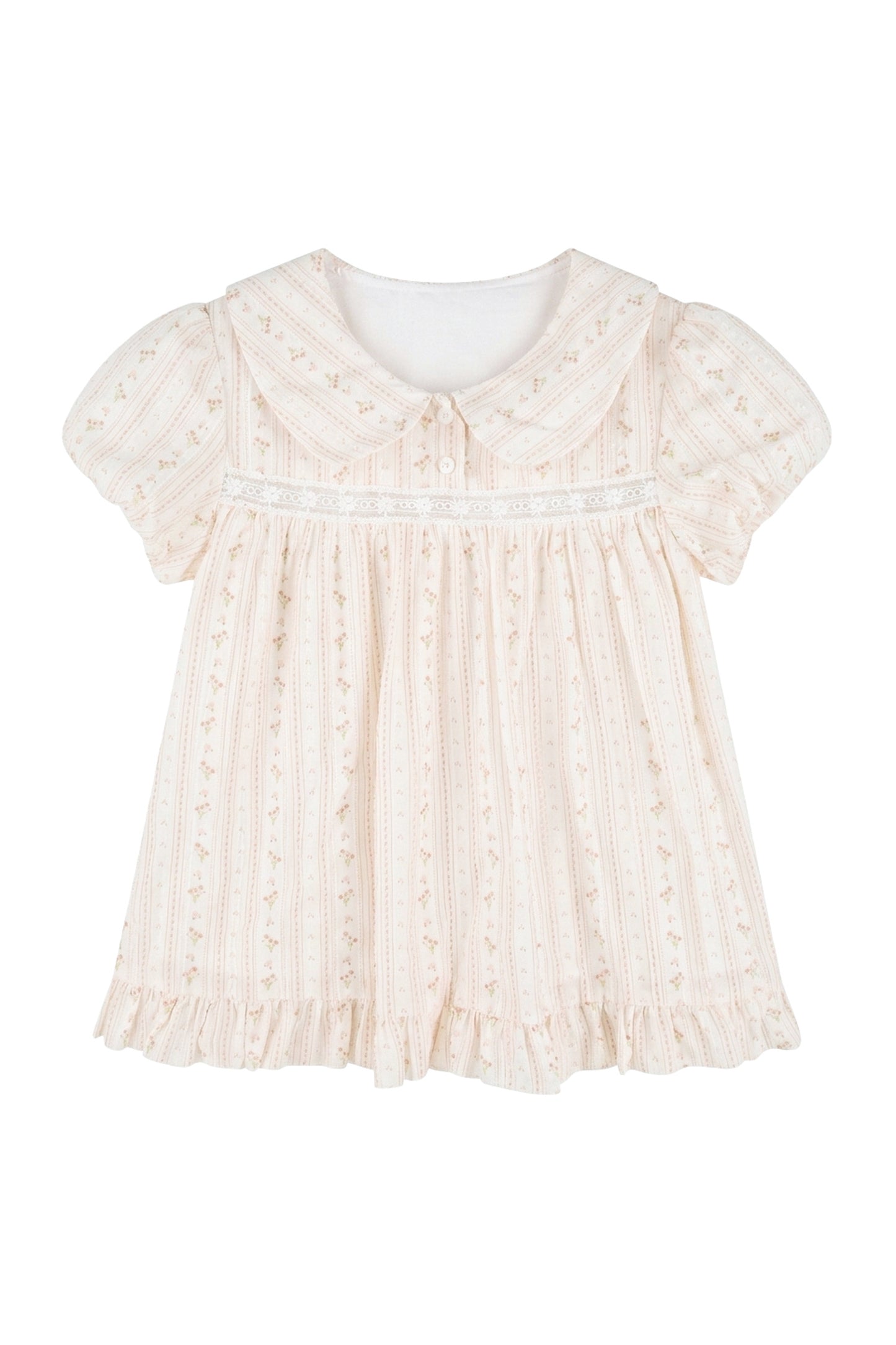 Completo con blusa a fiori con maniche a sbuffo e colletto tondo e pantaloncini