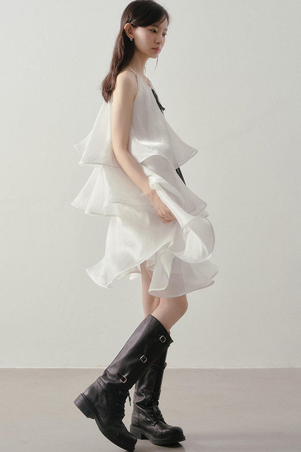 White Layered Halter Dress