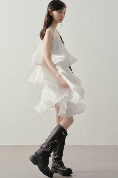 White Layered Halter Dress