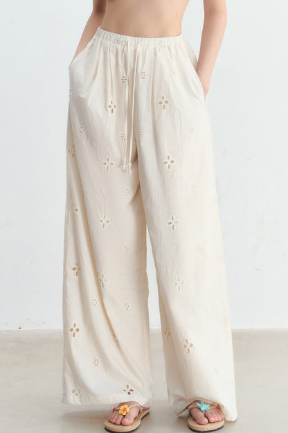 Hollow-Out Embroidered Wide-Leg Pants