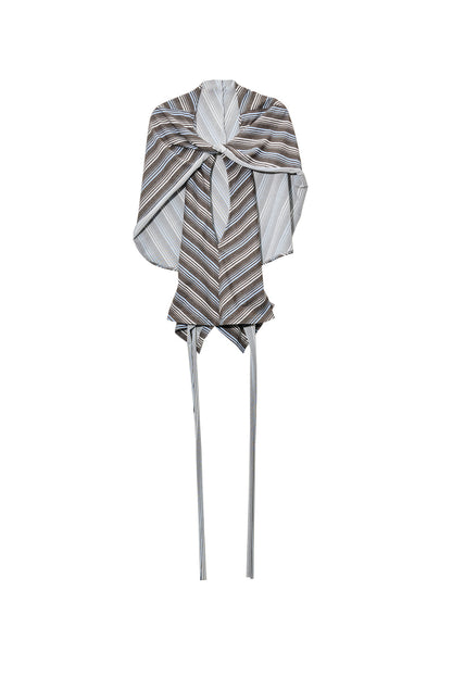 Striped Cape Shawl-Style Halter Neck T-Shirt