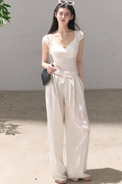 Lyocell Linen Wide-Leg Pants