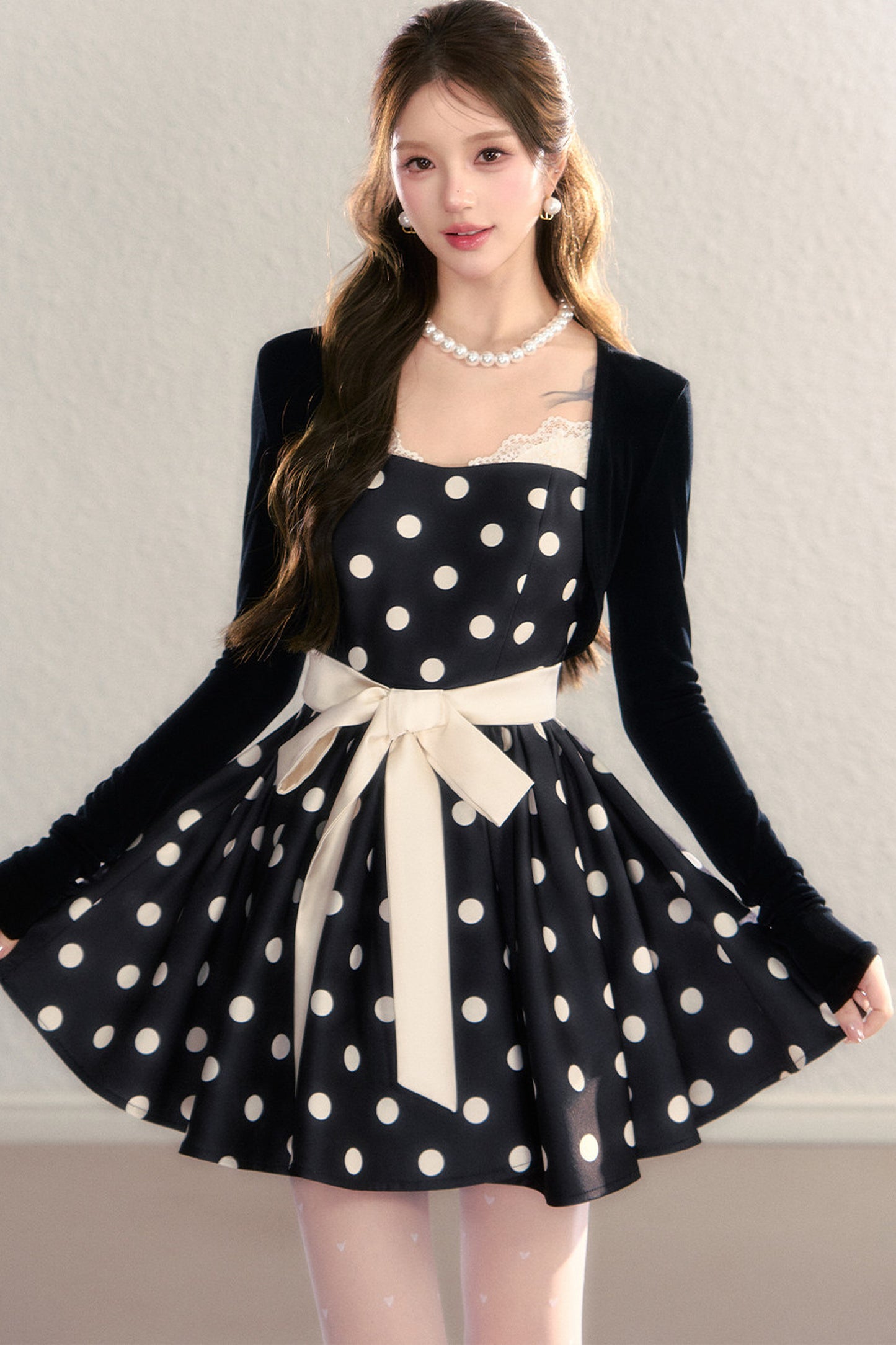 Satin Polka Dot Bow Tie Dress