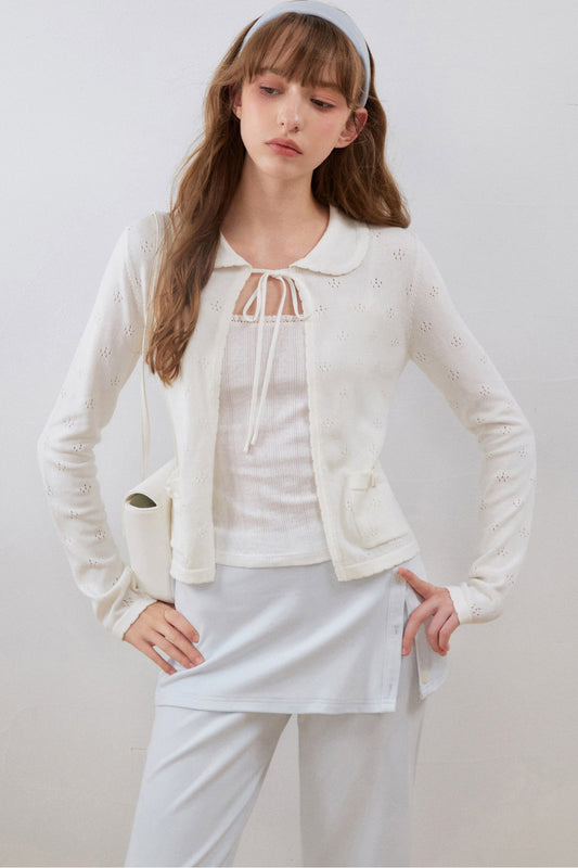 Wavy Edge Openwork Knit Cardigan