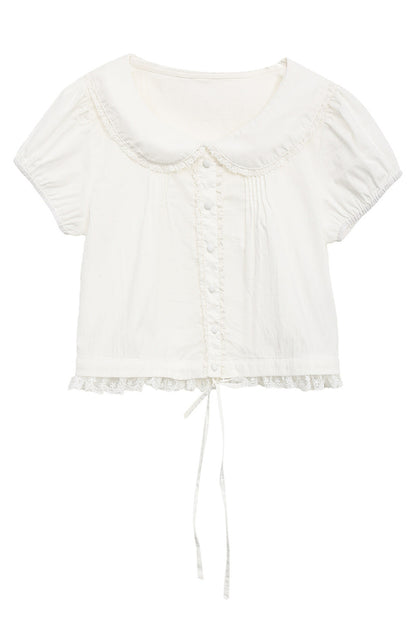 Doll Collar Lace Puff Sleeve Blouse