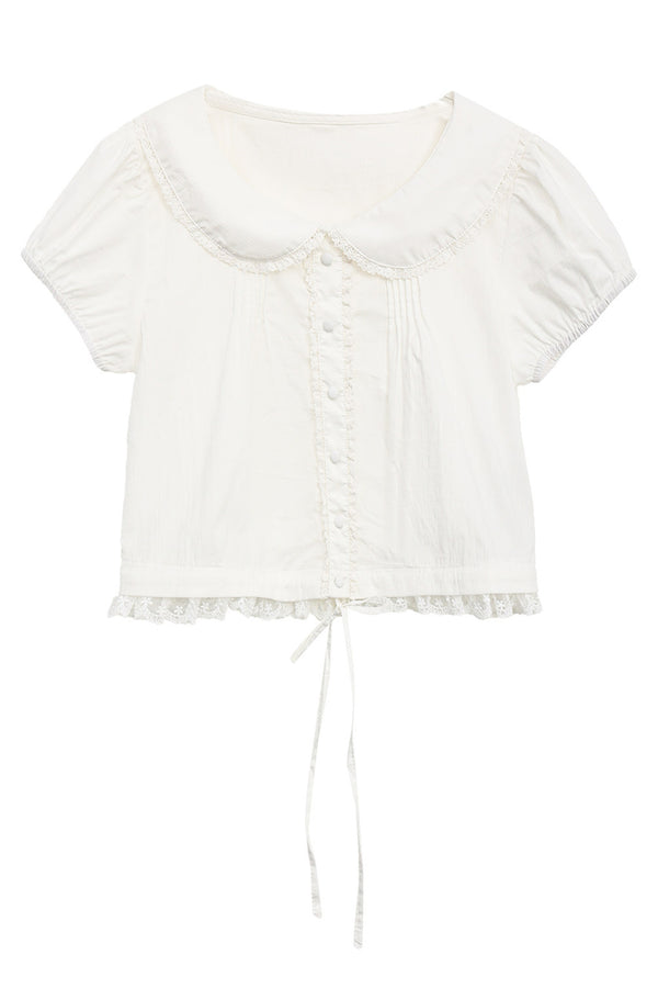 Doll Collar Lace Puff Sleeve Blouse