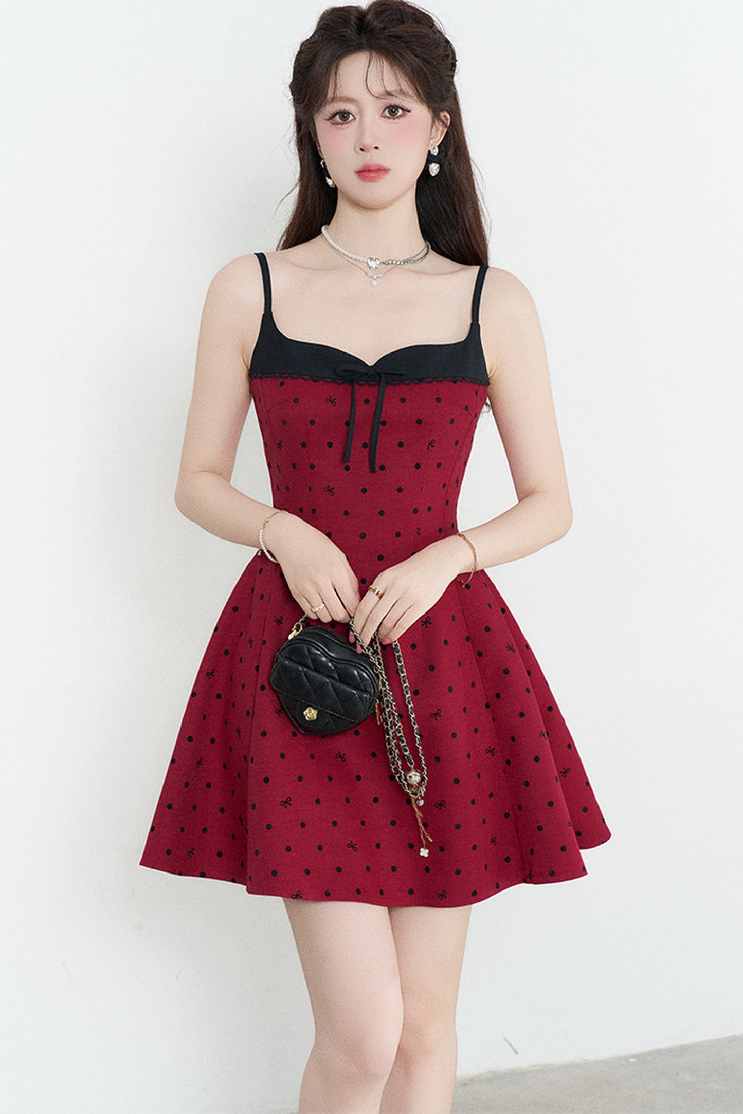 Red Polka Dot A-Line Spaghetti Strap Dress