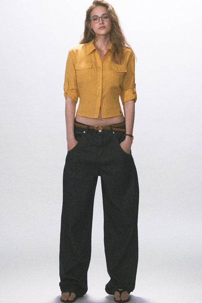 Linen Waist-Cinching Blouse