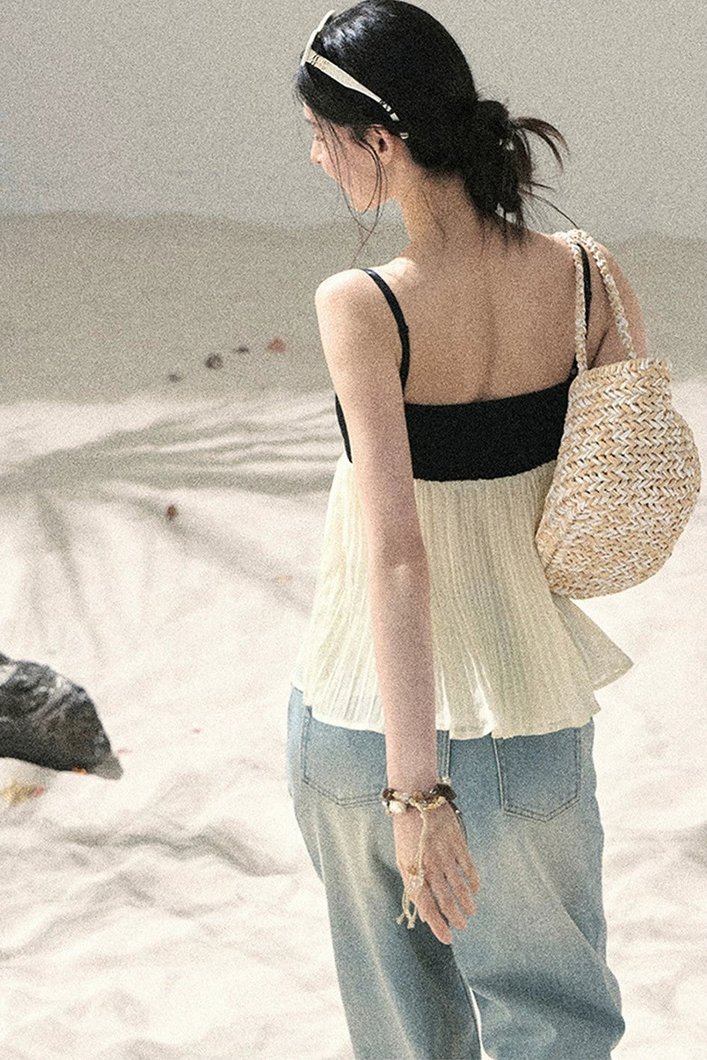 Off-Shoulder Mesh Camisole Top