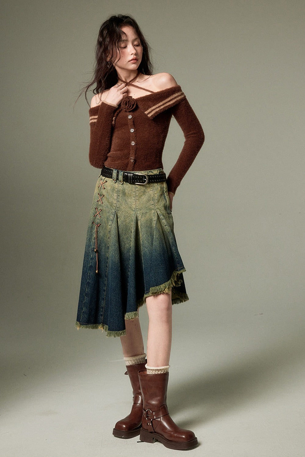 Rose Cross-Strap Off-Shoulder Sweater