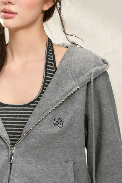 Hooded Drawstring Cardigan Set-Up