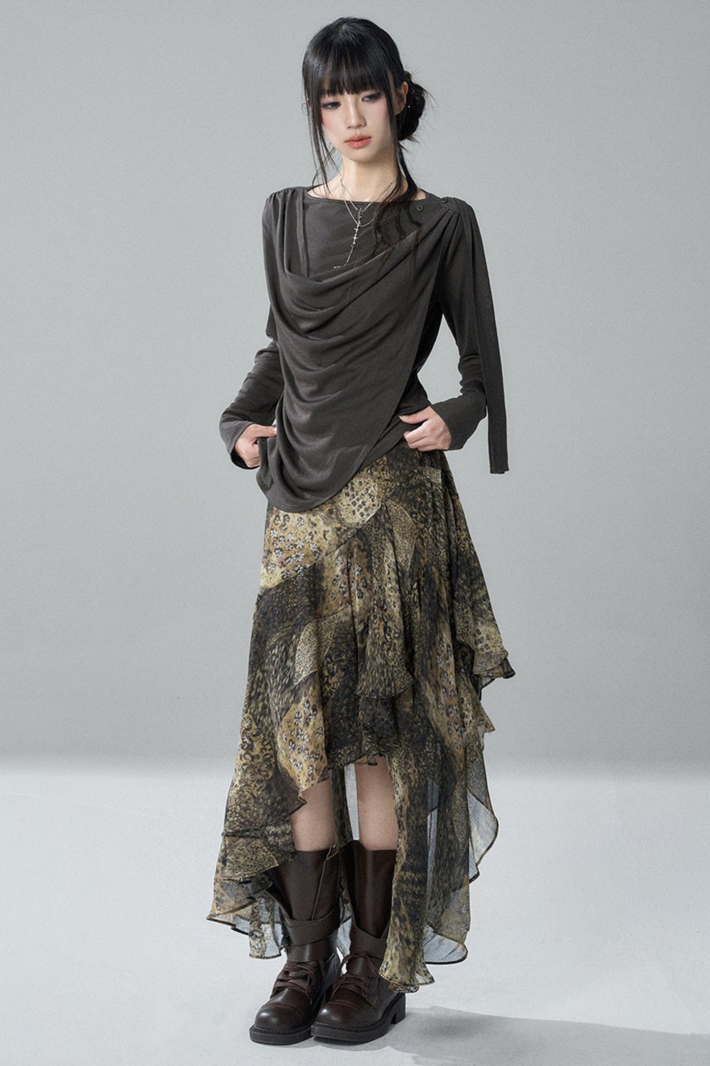 Black Long-Sleeve Shawl Collar Top